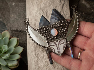 Pendant Ушба with natural stone, indian agat, quartz  and mirror. Mountain, Arrowhead, Druid, multistrand necklace, alpinist, mountaineer