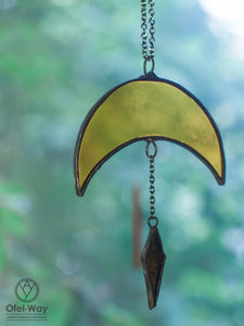 Pendant Crescent Moon, Yellow Crescent, Moon Pendant, Boho Accessory, yellow pendant, yellow necklace, Moon Jewelry Witchy Pendant