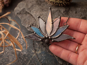 Big Lotus 7 wings, Boho Lotus, Flower Pendant, Mantra Necklace, Glass Lotus Necklace,lava rock beads, Stain glass, Handcraft, Handmade