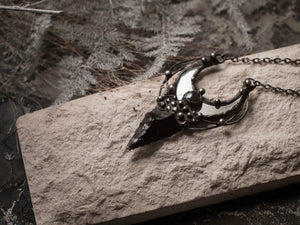 Pendant With Natural Stone - Obsidian and Moon Mirror, Black Mirror Pendant - Witchcraft Jewelry - For Men and Women  Shamanic Jewelry