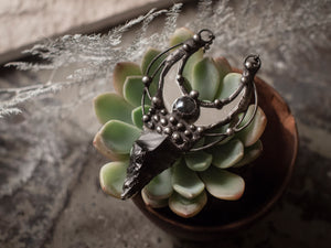 Pendant With Natural Stone - Obsidian and Moon Mirror, Black Mirror Pendant - Witchcraft Jewelry - For Men and Women  Shamanic Jewelry
