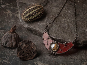 Pendant Red Moon - Stained Glass - Gothic Necklace - Modern Pendant - modern art - Witch Necklace - modern art jewelry