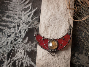 Pendant Red Moon - Stained Glass - Gothic Necklace - Modern Pendant - modern art - Witch Necklace - modern art jewelry