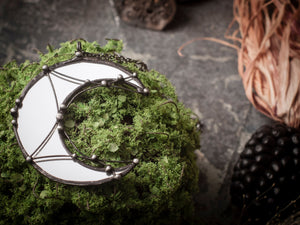 Large Crescent Moon, Crescent Moon Mirror, Modern Jewelry, half moon crescent necklace, Mirror pendant, Lunula Necklace, lunar necklace
