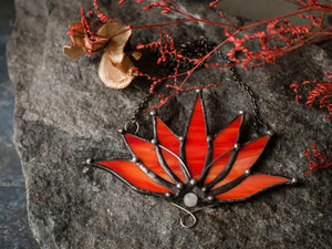 Big Lotus 7 wings, Boho Lotus, Flower Pendant, Mantra Necklace, Glass Lotus Necklace, Red necklace, Stain glass, Handcraft, Handmade