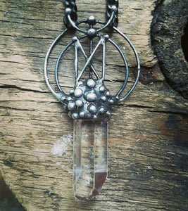 Quartz Crystal Pendant with rune dagaz -dæg (day) , Gemstone Pendant, Rune necklace, Pendant Healing, Crystals Nordic necklace