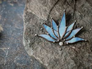 Big Lotus 7 wings, Boho Lotus, Flower Pendant, Mantra Necklace, Blue Lotus Necklace, Iridescent necklace, Stain glass, Handcraft, Handmade