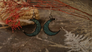 Crescent Moon Earrings with hypoallergenic Earring Hooks, Stain glass, Witchy Earrings, Festival juwelry, Boho Style, half moon multicolor
