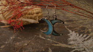 Crescent Moon Earrings with hypoallergenic Earring Hooks, Stain glass, Witchy Earrings, Festival juwelry, Boho Style, half moon multicolor