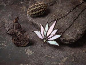 Big Lotus 7 wings, Boho Lotus, Flower Pendant, Mantra Necklace, Glass Lotus Necklace, Iridescent necklace, Stain glass, Handcraft, Handmade