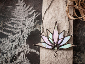Big Lotus 7 wings, Boho Lotus, Flower Pendant, Mantra Necklace, Glass Lotus Necklace, Iridescent necklace, Stain glass, Handcraft, Handmade
