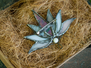 Big Lotus 7 wings, Boho Lotus, Flower Brooch, Mantra Pin, Glass Lotus brooches, Iridescent Stain glass, Handcraft, Handmade brooch