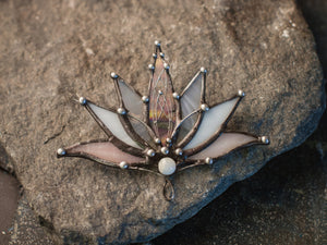 Big Lotus 7 wings, Boho Lotus, Flower Brooch, Mantra Pin, Glass Lotus brooches, Iridescent Stain glass, Handcraft, Handmade brooch