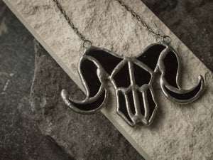 aries black skull necklace, zodiac, viking costume, wiccan jewelry magic, astrology necklace, animal skull, witchcraft, magic amulet