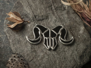 aries black skull necklace, zodiac, viking costume, wiccan jewelry magic, astrology necklace, animal skull, witchcraft, magic amulet