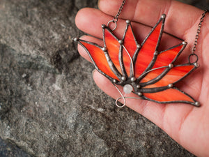 Big Lotus 7 wings, Boho Lotus, Flower Pendant, Mantra Necklace, Glass Lotus Necklace, Red necklace, Stain glass, Handcraft, Handmade