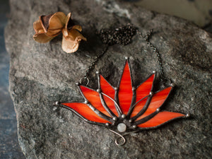 Big Lotus 7 wings, Boho Lotus, Flower Pendant, Mantra Necklace, Glass Lotus Necklace, Red necklace, Stain glass, Handcraft, Handmade
