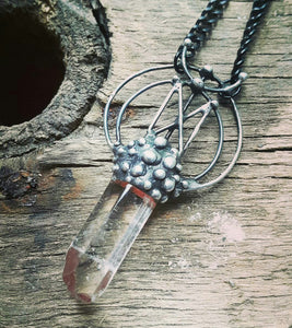 Quartz Crystal Pendant with rune dagaz -dæg (day) , Gemstone Pendant, Rune necklace, Pendant Healing, Crystals Nordic necklace