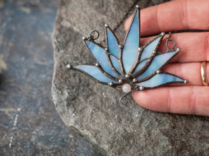 Big Lotus 7 wings, Boho Lotus, Flower Pendant, Mantra Necklace, Blue Lotus Necklace, Iridescent necklace, Stain glass, Handcraft, Handmade
