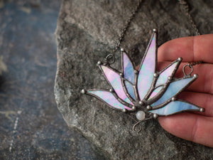 Big Lotus 7 wings, Boho Lotus, Flower Pendant, Mantra Necklace, Blue Lotus Necklace, Iridescent necklace, Stain glass, Handcraft, Handmade