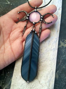Feather Necklace with Moon Stone cabochon
