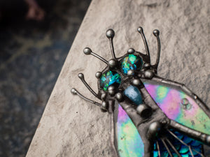 Housefly Brooch, Stain Glass, vintage brooch, scarab brooch, Stain Glass Brooch, Animal broche, Insect Brooch tribal jewelry, boho pin