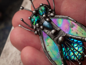 Housefly Brooch, Stain Glass, vintage brooch, scarab brooch, Stain Glass Brooch, Animal broche, Insect Brooch tribal jewelry, boho pin