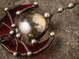 Stain Glass Red Brooch, vintage brooch, wine pin, pin up jewelry, red art glass, steampunk brooch, garnet brooch