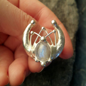 Silver plated moon ring with natural moon stone. Moon phase, wiccan, witchcraft jewelry, crescent  moon, celestial, tiny moon ring, lunula