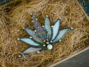 Big Lotus 7 wings, Boho Lotus, Flower Brooch, Mantra Pin, Glass Lotus brooches, Iridescent Stain glass, Handcraft, Handmade brooch
