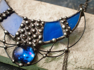 Jewelry Set - Blue Space Crescent Moons , Crescent Moon Pendant, Boho Accessory, space pendant, lunar necklace, Moon Jewelry boho chic