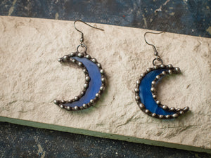 Jewelry Set - Blue Space Crescent Moons , Crescent Moon Pendant, Boho Accessory, space pendant, lunar necklace, Moon Jewelry boho chic