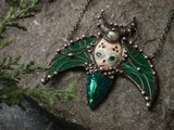 Pendant- The Guardian of cosmic gardens. Necklace with clay mask, natural labrodorite, obsidian arrow head. Shaman ( shamanic ) jewelry