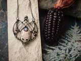 Pendant- Dream reader. Necklace with clay mask, natural moonstone. Shaman ( shamanic ) jewelry, ethno look, ethno style, witchcraft artefact