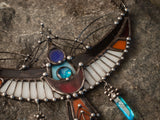 Stained Glass Bird Pendant, Modern Stain Glass Necklace, Bird Lovers Gift, Big Bird figurine, Bird necklace