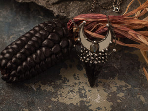 Pendant With Natural Stone- Obsidian and labradorite, Crescent Moon Mirror, Necklace, Witchcraft Jewelry For Men and Women, Shamanic Jewelry