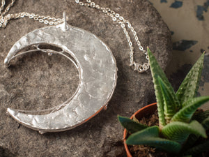 Large Crescent Mirror Moon with silver plated , Modern Jewelry, half moon crescent necklace, Mirror pendant, Lunula Necklace, lunar necklace