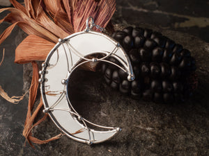 Large Crescent Mirror Moon with silver plated , Modern Jewelry, half moon crescent necklace, Mirror pendant, Lunula Necklace, lunar necklace