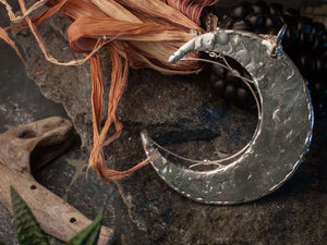 Large Crescent Mirror Moon with silver plated , Modern Jewelry, half moon crescent necklace, Mirror pendant, Lunula Necklace, lunar necklace