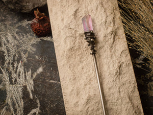 Chinese metal hair stick with pink and blue quartz