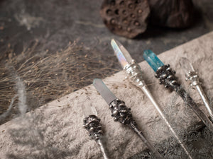 Chinese metal silver plated hair stick with clear quartz, Hair Clip