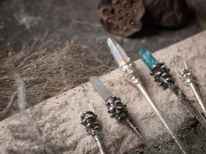 Chinese metal hair stick with green quartz, Hair Clip