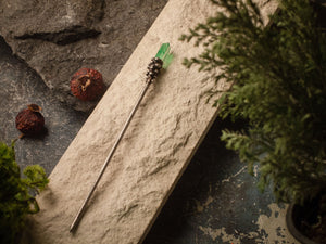 Chinese metal hair stick with green quartz, Hair Clip