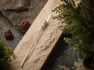 Chinese metal silver plated hair stick with clear quartz, Hair Clip