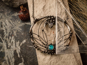 Pendant Blue Grass. Boho necklace with natural stone- quartz and moonstone. Witchcraft necklaces.