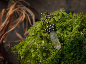 Quartz Crystal Pendant with rune Algiz, Rune necklace