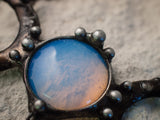 Stained Glass Pendant  Moon Stone (opalit) , double crescent moon