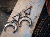 Crescent Moon Earrings with hypoallergenic Earring Hooks, mirror glass, Witchy Earrings, Festival juwelry, Boho Style, half moon mirror