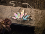 Big Lotus 7 wings, Boho Lotus, Flower Pendant, Mantra Necklace, Glass Lotus Necklace, Iridescent necklace, Stain glass, Handcraft, Handmade