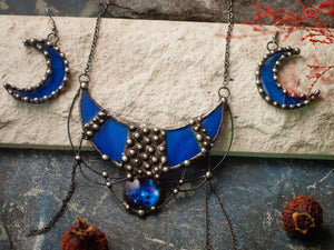 Jewelry Set - Blue Space Crescent Moons , Crescent Moon Pendant, Boho Accessory, space pendant, lunar necklace, Moon Jewelry boho chic